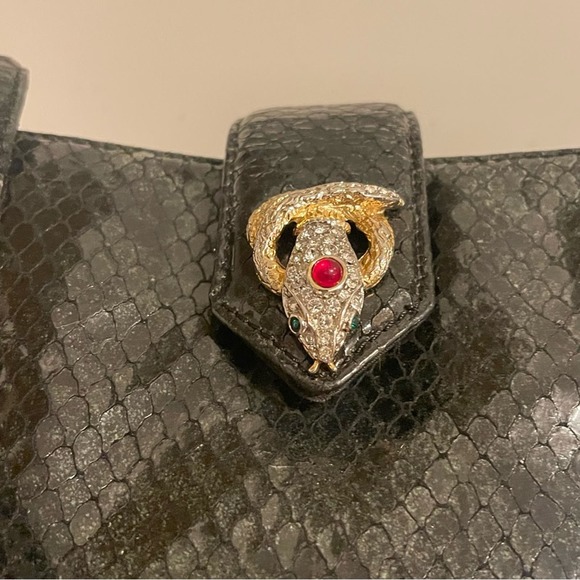 Kenneth Jay Lane 80s Gold Jeweled Snake Black Statement Purse, Rare - Picture 2 of 11